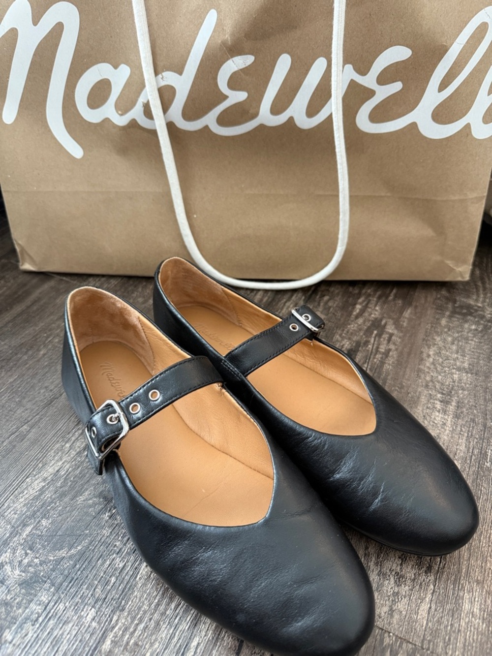 Madewell Black Leather Mary Jane Flats with Buckle Strap